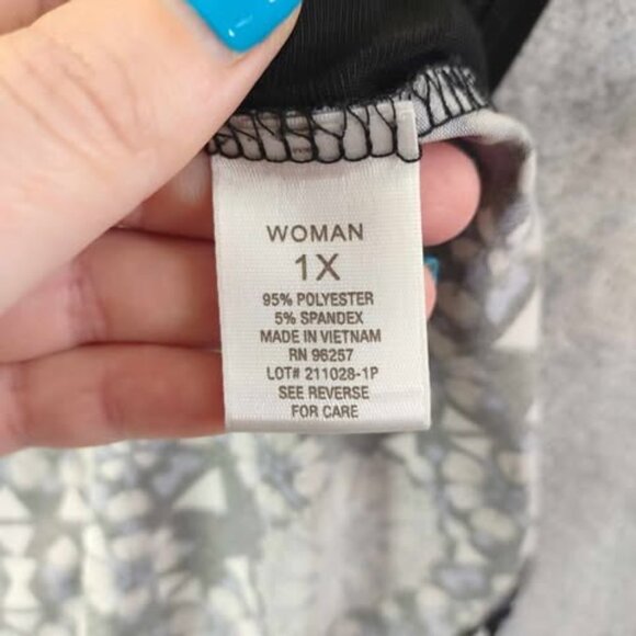 Roz &‎ Ali Mixed Print Boho Tunic Top Black Blue 1X Weekend Casual Everyday Wear - Picture 3 of 10